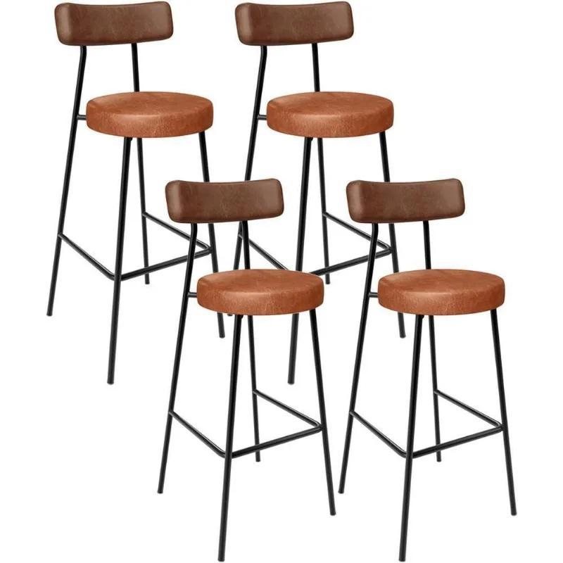 Kit 04 Banquetas Alta Bar Cozinha Sala De Jantar Milão L02 Couríssimo Marrom Camel - Lyam Decor