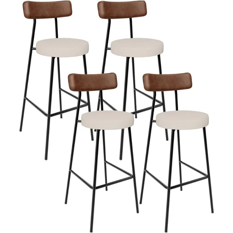 Kit 04 Banquetas Alta Bar Cozinha Sala De Jantar Milão L02 Couríssimo Marrom Linho Cru - Lyam Decor