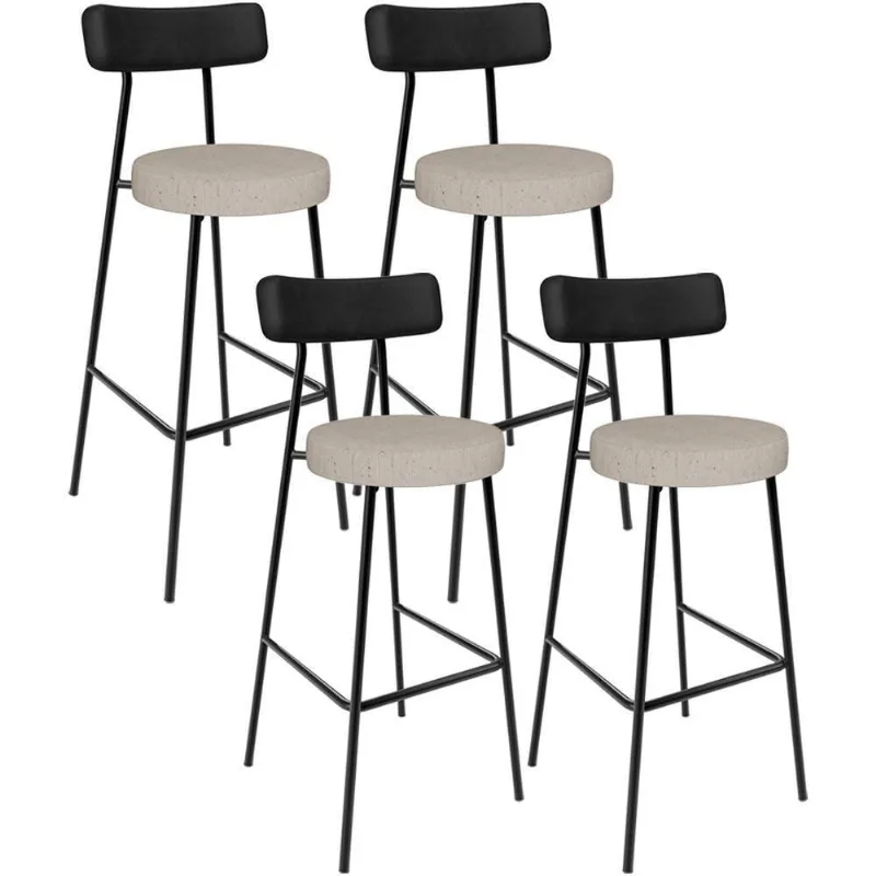 Kit 04 Banquetas Alta Bar Cozinha Sala De Jantar Milão L02 Couríssimo Preto Linho Bege - Lyam Decor