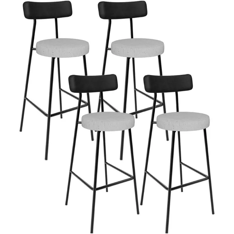 Kit 04 Banquetas Alta Bar Cozinha Sala De Jantar Milão L02 Couríssimo Preto Linho Cinza - Lyam Decor