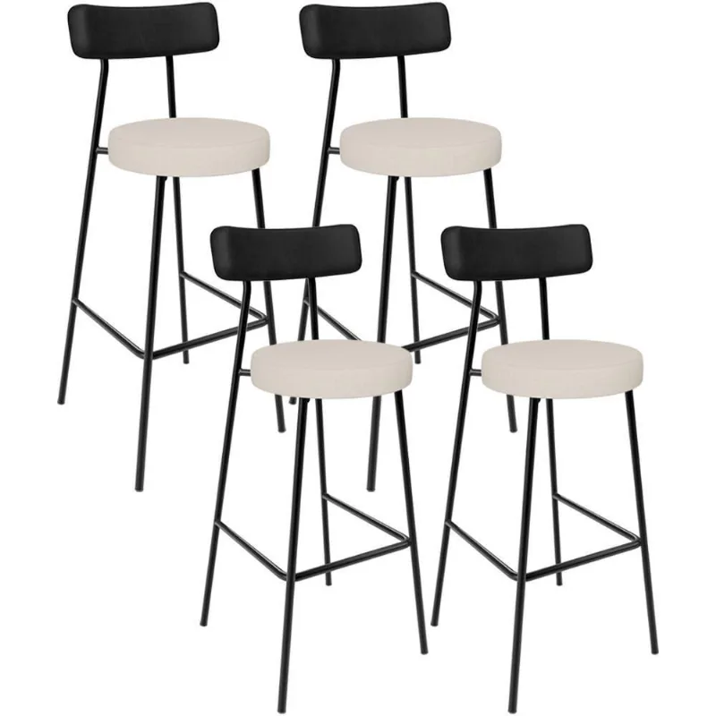 Kit 04 Banquetas Alta Bar Cozinha Sala De Jantar Milão L02 Couríssimo Preto Linho Cru - Lyam Decor