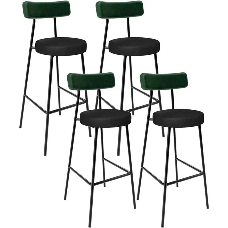 Kit 04 Banquetas Alta Bar Cozinha Sala De Jantar Milão L02 Facto Verde Couríssimo Preto - Lyam Decor