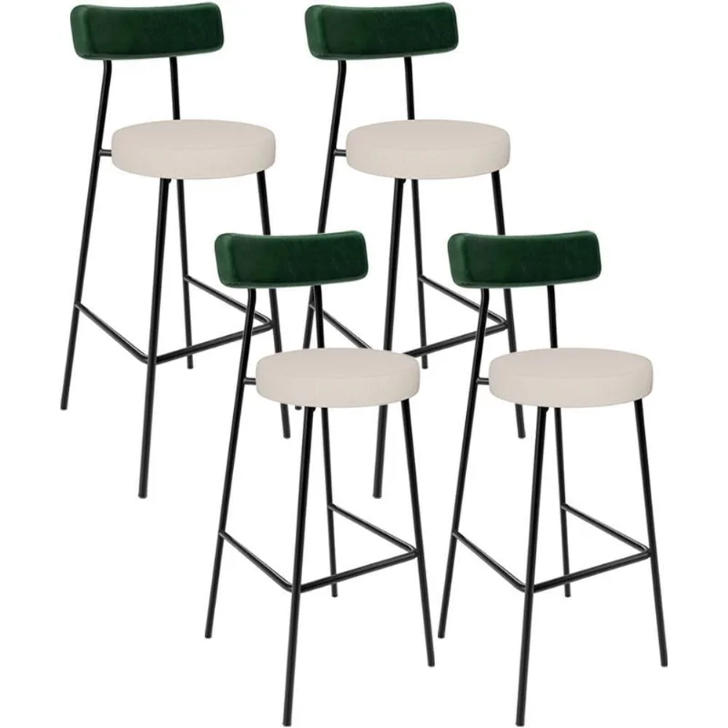 Kit 04 Banquetas Alta Bar Cozinha Sala De Jantar Milão L02 Facto Verde Musgo Linho Cru - Lyam Decor
