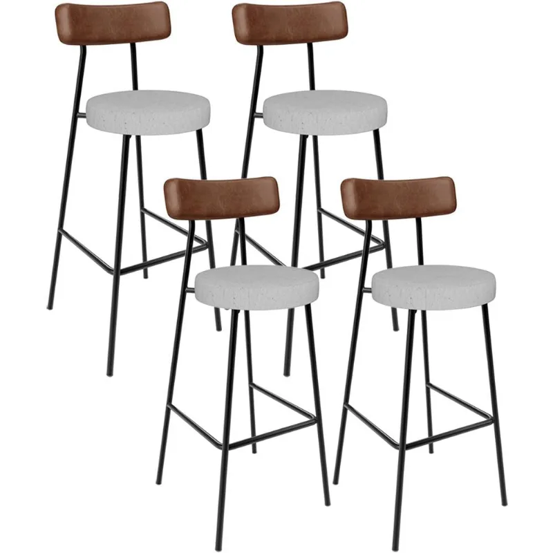Kit 04 Banquetas Alta Bar Cozinha Sala Jantar Milão L02 Couríssimo Marrom Linho Cinza - Lyam Decor - Lyam Decor