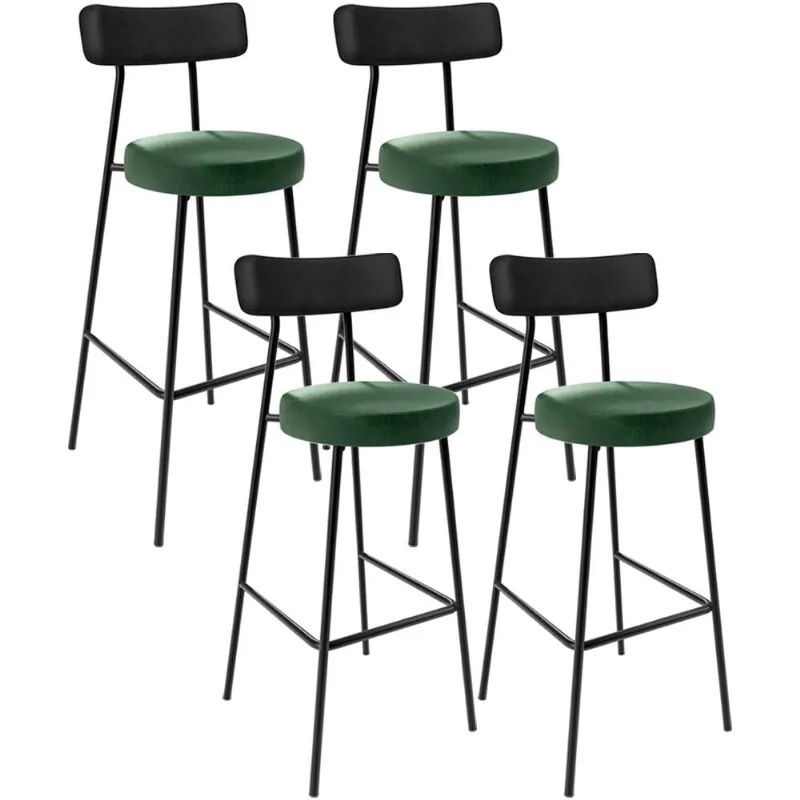 Kit 04 Banquetas Alta Bar Cozinha Sala Jantar Milão L02 Couríssimo Preto Facto Verde - Lyam Decor