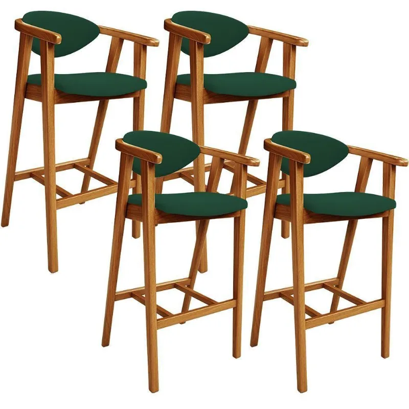 Kit 04 Banquetas Alta Cozinha Bancada Bar Sala De Jantar Fixa Cecília L02 Suede Verde Musgo - Lyam - Lyam Decor