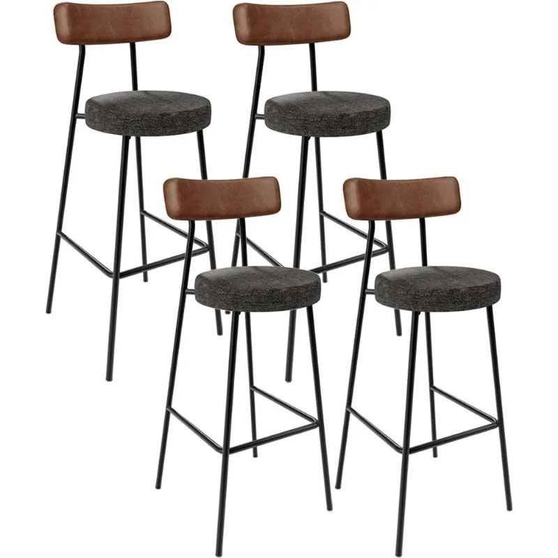 Kit 04 Banquetas Alta Cozinha Sala De Jantar Milão L02 Couríssimo Marrom Linho Chumbo - Lyam Decor