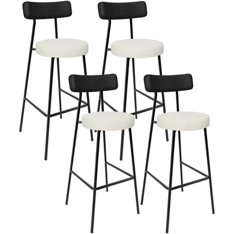 Kit 04 Banquetas Alta Cozinha Sala Jantar Milão L02 Couríssimo Preto Linho Champagne - Lyam Decor