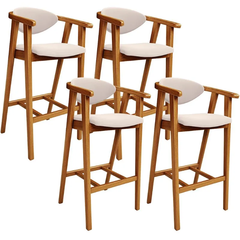 Kit 04 Banquetas Alta Para Cozinha Bancada Bar Sala de Jantar Fixa Cecília L02 Suede Bege - Lyam - Lyam Decor