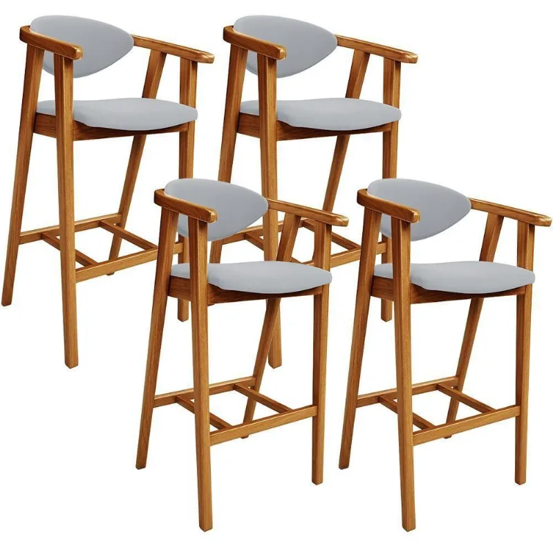 Kit 04 Banquetas Alta Para Cozinha Bancada Bar Sala De Jantar Fixa Cecília L02 Suede Cinza - Lyam - Lyam Decor