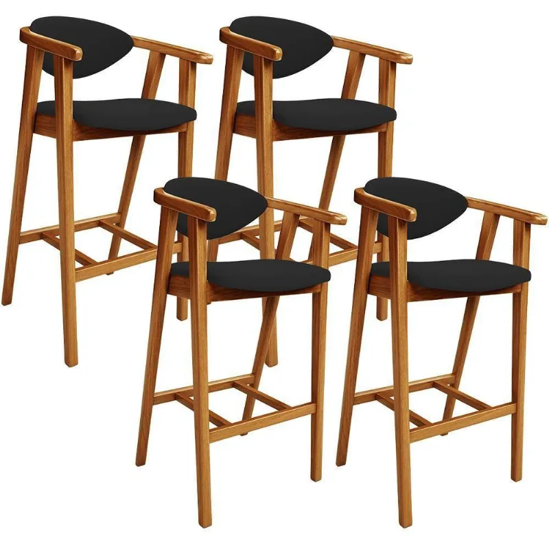 Kit 04 Banquetas Alta Para Cozinha Bancada Bar Sala De Jantar Fixa Cecília L02 Suede Preto - Lyam - Lyam Decor