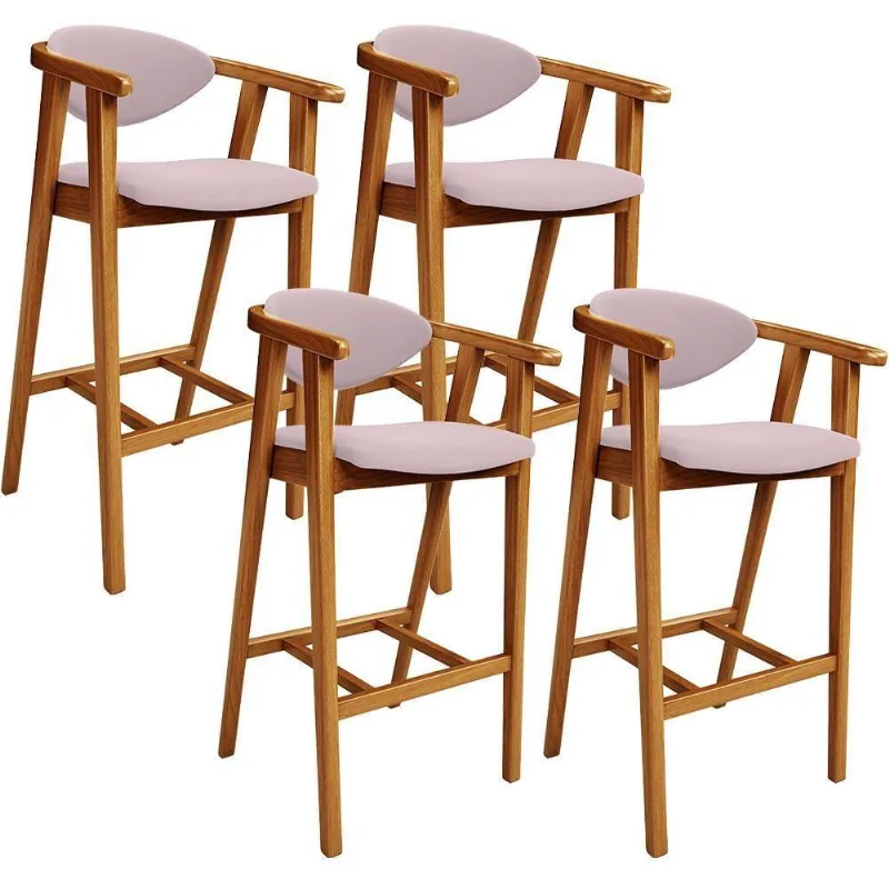 Kit 04 Banquetas Alta Para Cozinha Bancada Bar Sala De Jantar Fixa Cecília L02 Suede Rosê - Lyam - Lyam Decor