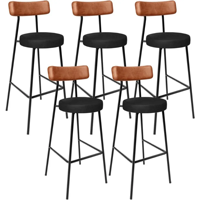 Kit 05 Banquetas Alta Bar Cozinha Sala De Jantar Milão L02 Couríssimo Camel Preto - Lyam Decor