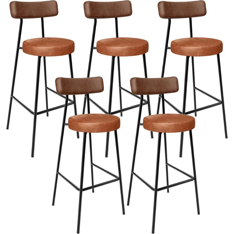 Kit 05 Banquetas Alta Bar Cozinha Sala De Jantar Milão L02 Couríssimo Marrom Camel - Lyam Decor