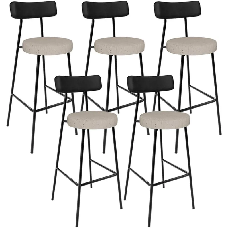 Kit 05 Banquetas Alta Bar Cozinha Sala De Jantar Milão L02 Couríssimo Preto Linho Bege - Lyam Decor