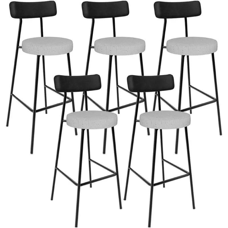 Kit 05 Banquetas Alta Bar Cozinha Sala De Jantar Milão L02 Couríssimo Preto Linho Cinza - Lyam Decor - Lyam Decor