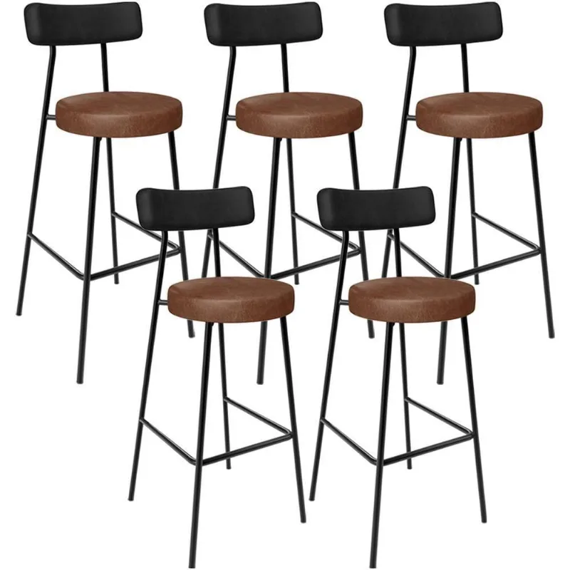 Kit 05 Banquetas Alta Bar Cozinha Sala De Jantar Milão L02 Couríssimo Preto Marrom - Lyam Decor - Lyam Decor