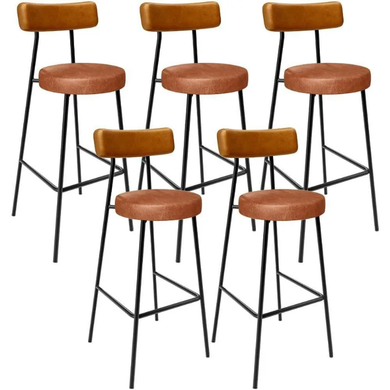 Kit 05 Banquetas Alta Bar Cozinha Sala De Jantar Milão L02 Couríssimo Whisky Camel - Lyam Decor - Lyam Decor