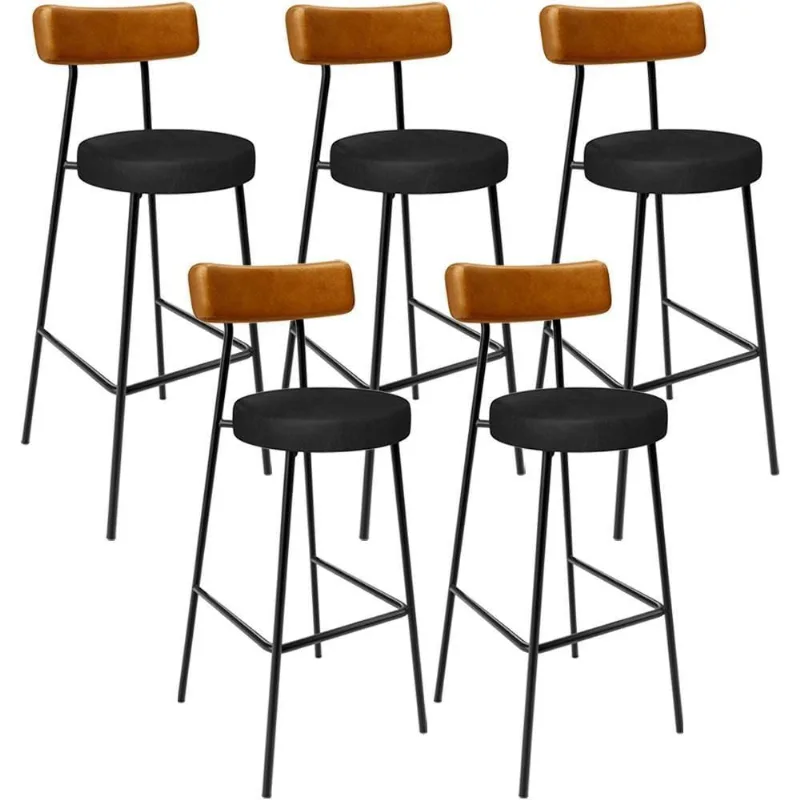 Kit 05 Banquetas Alta Bar Cozinha Sala De Jantar Milão L02 Couríssimo Whisky Preto - Lyam Decor - Lyam Decor