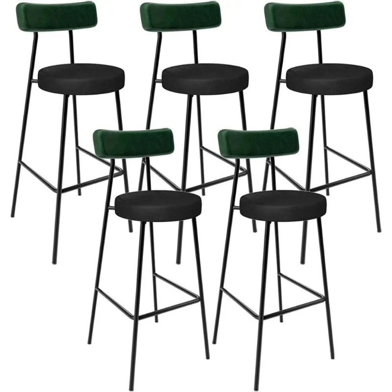 Kit 05 Banquetas Alta Bar Cozinha Sala De Jantar Milão L02 Facto Verde Couríssimo Preto - Lyam Decor - Lyam Decor