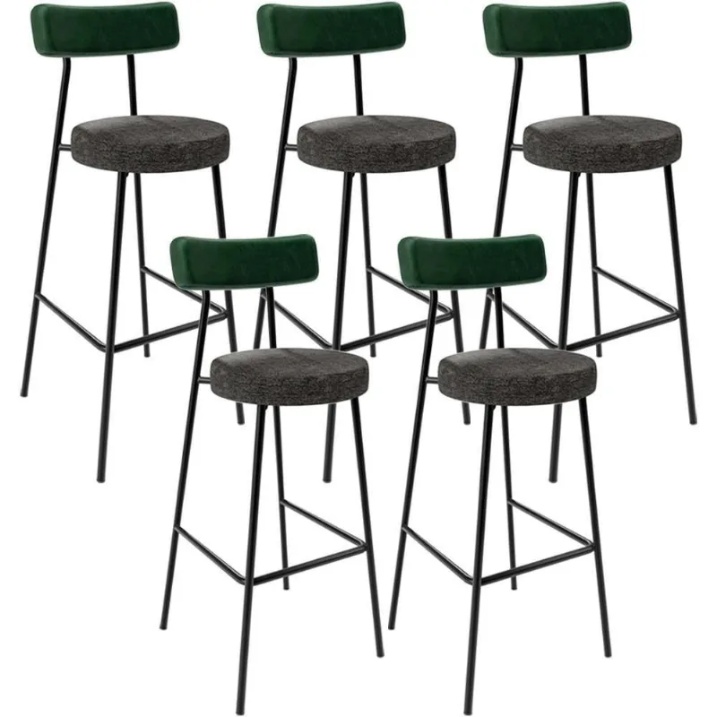 Kit 05 Banquetas Alta Bar Cozinha Sala De Jantar Milão L02 Facto Verde Linho Chumbo - Lyam Decor - Lyam Decor