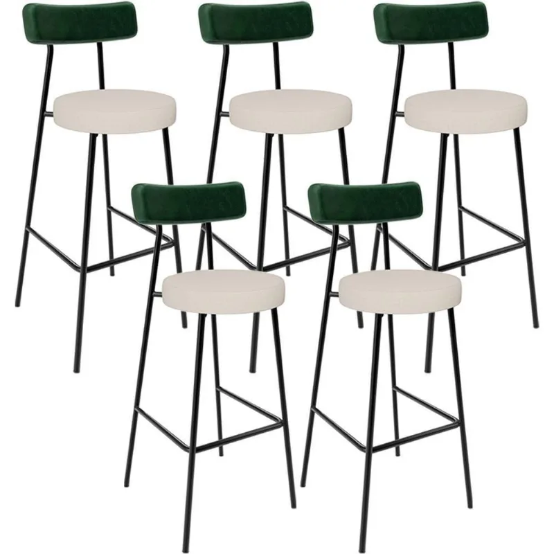 Kit 05 Banquetas Alta Bar Cozinha Sala De Jantar Milão L02 Facto Verde Musgo Linho Cru - Lyam Decor - Lyam Decor