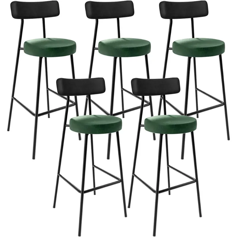 Kit 05 Banquetas Alta Bar Cozinha Sala Jantar Milão L02 Couríssimo Preto Facto Verde - Lyam Decor