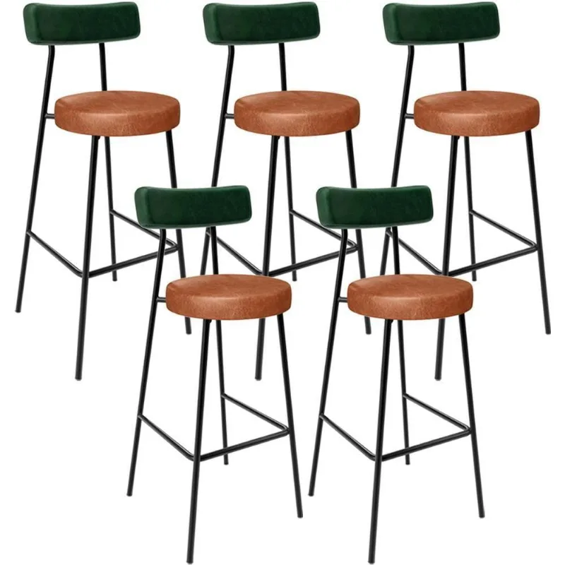 Kit 05 Banquetas Alta Bar Cozinha Sala Jantar Milão L02 Facto Verde Couríssimo Camel - Lyam Decor - Lyam Decor