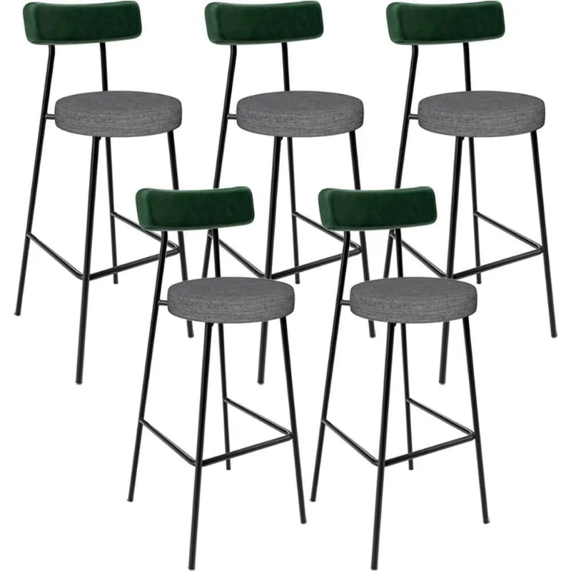 Kit 05 Banquetas Alta Bar Cozinha Sala Jantar Milão L02 Facto Verde Linho Cinza Escuro - Lyam Decor - Lyam Decor