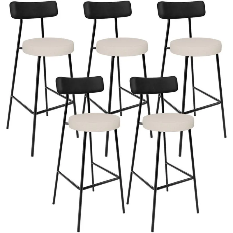 Kit 05 Banquetas Alta Cozinha Bar Sala De Jantar Milão L02 Couríssimo Preto Linho Cru - Lyam Decor - Lyam Decor