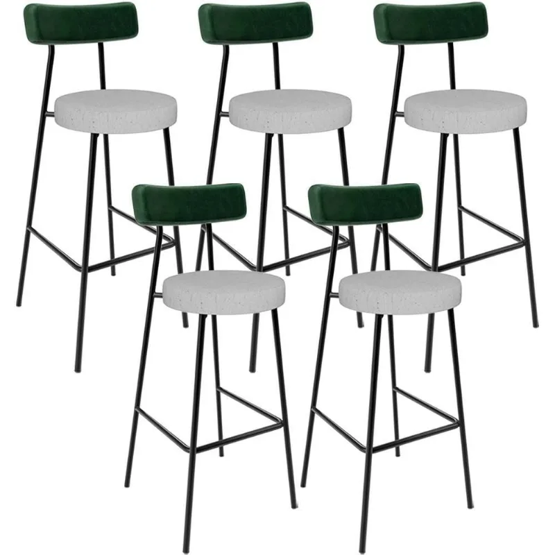 Kit 05 Banquetas Alta Cozinha Bar Sala De Jantar Milão L02 Facto Verde Musgo Linho Cinza - Lyam Decor