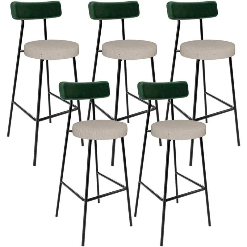 Kit 05 Banquetas Alta Cozinha Bar Sala Jantar Milão L02 Facto Verde Musgo Linho Bege - Lyam Decor - Lyam Decor