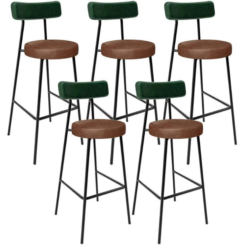 Kit 05 Banquetas Alta Cozinha Sala De Jantar Milão L02 Facto Verde Couríssimo Marrom - Lyam Decor - Lyam Decor