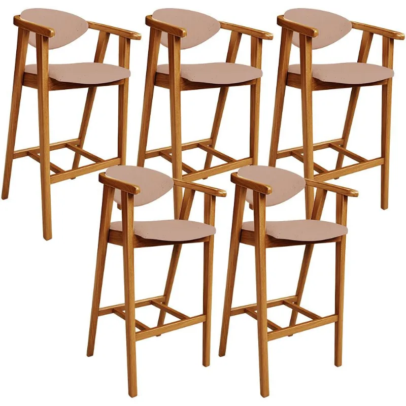 Kit 05 Banquetas Alta Para Cozinha Bancada Bar Sala de Jantar Fixa Cecília L02 Linho Rosê - Lyam