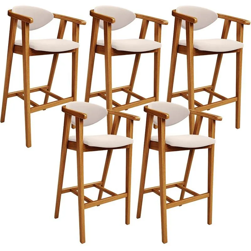 Kit 05 Banquetas Alta Para Cozinha Bancada Bar Sala de Jantar Fixa Cecília L02 Suede Bege - Lyam