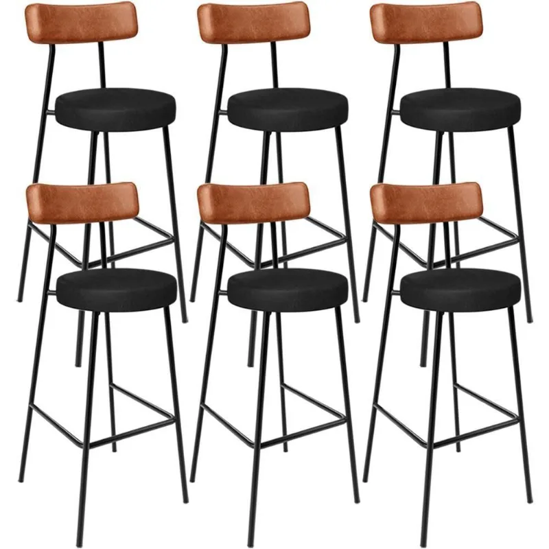 Kit 06 Banquetas Alta Bar Cozinha Sala De Jantar Milão L02 Couríssimo Camel Preto - Lyam Decor - Lyam Decor