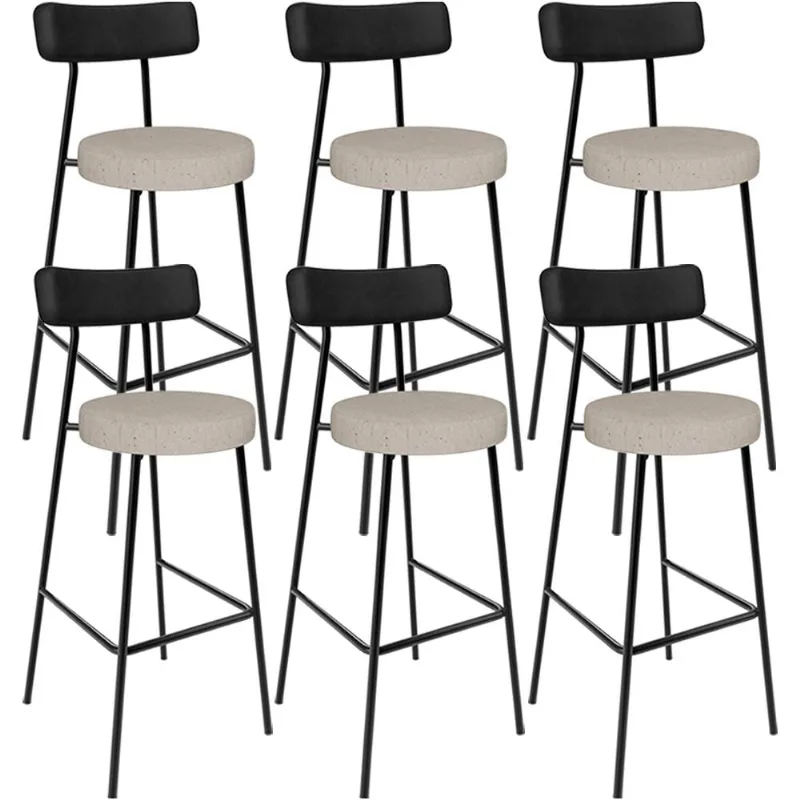 Kit 06 Banquetas Alta Bar Cozinha Sala De Jantar Milão L02 Couríssimo Preto Linho Bege - Lyam Decor - Lyam Decor