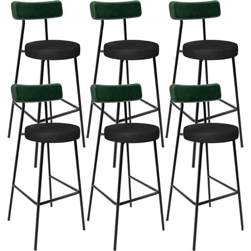 Kit 06 Banquetas Alta Bar Cozinha Sala De Jantar Milão L02 Facto Verde Couríssimo Preto - Lyam Decor - Lyam Decor