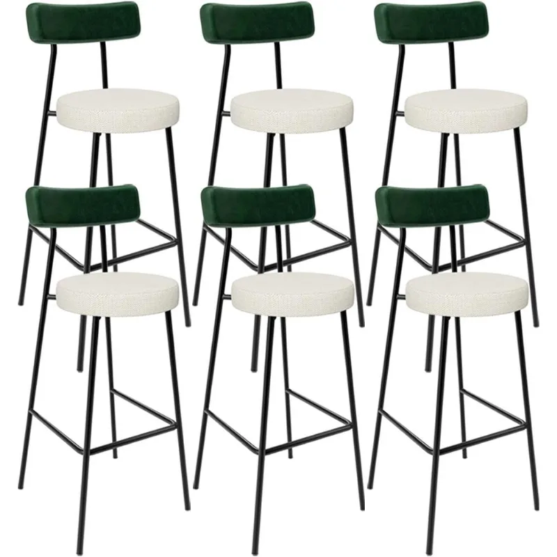 Kit 06 Banquetas Alta Bar Cozinha Sala De Jantar Milão L02 Facto Verde Linho Champagne - Lyam Decor - Lyam Decor
