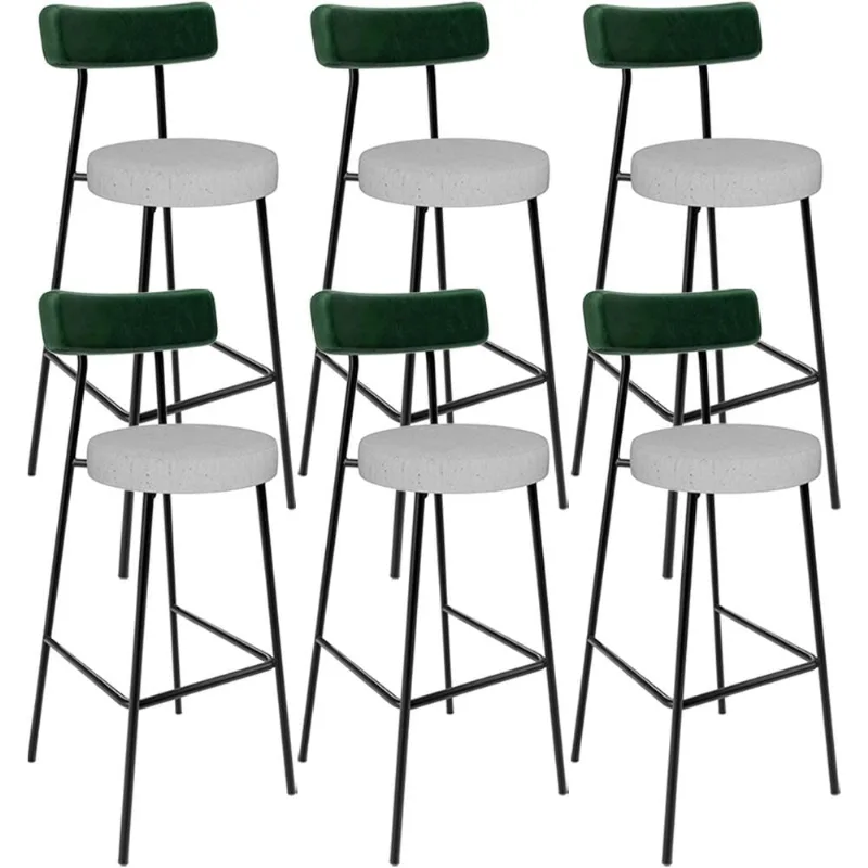 Kit 06 Banquetas Alta Bar Cozinha Sala De Jantar Milão L02 Facto Verde Musgo Linho Cinza - Lyam Decor - Lyam Decor