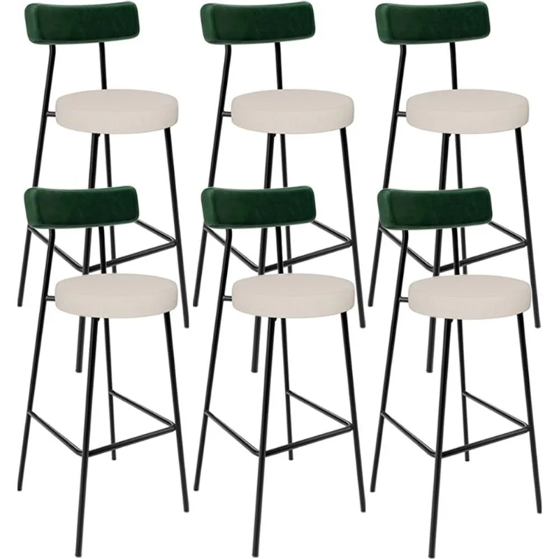Kit 06 Banquetas Alta Bar Cozinha Sala De Jantar Milão L02 Facto Verde Musgo Linho Cru - Lyam Decor - Lyam Decor