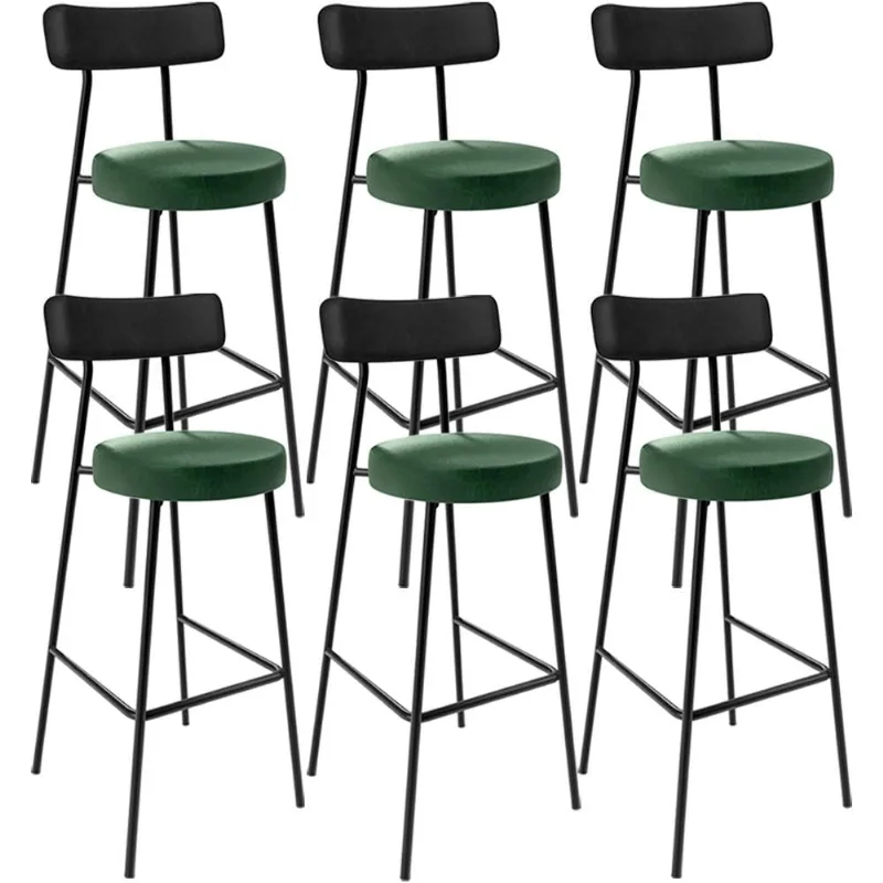 Kit 06 Banquetas Alta Bar Cozinha Sala Jantar Milão L02 Couríssimo Preto Facto Verde - Lyam Decor - Lyam Decor