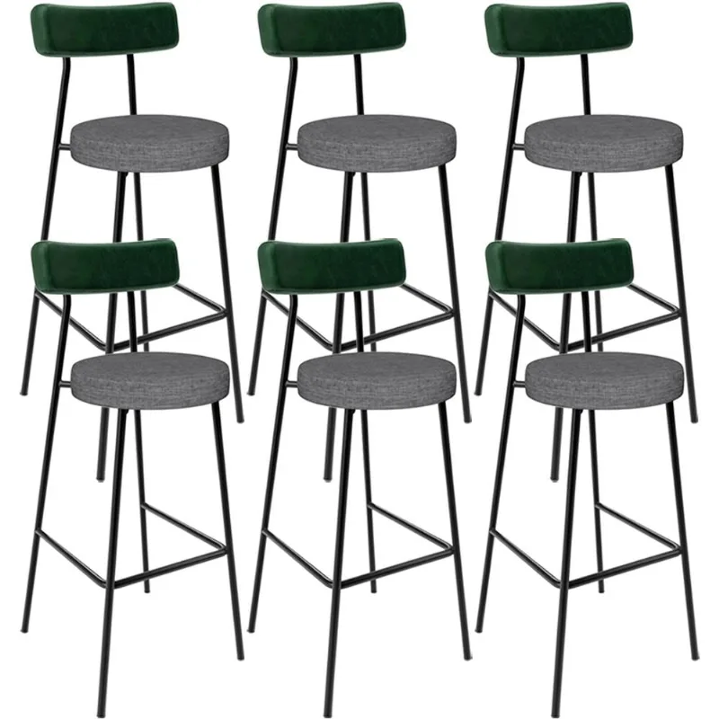 Kit 06 Banquetas Alta Bar Cozinha Sala Jantar Milão L02 Facto Verde Linho Cinza Escuro - Lyam Decor - Lyam Decor