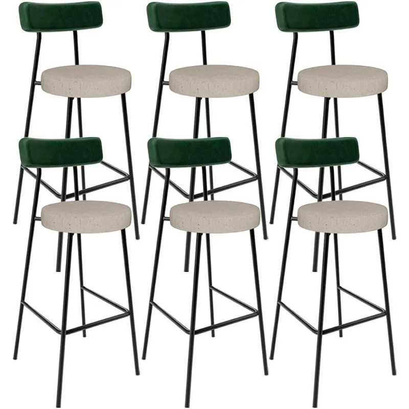 Kit 06 Banquetas Alta Bar Cozinha Sala Jantar Milão L02 Facto Verde Musgo Linho Bege - Lyam Decor - Lyam Decor