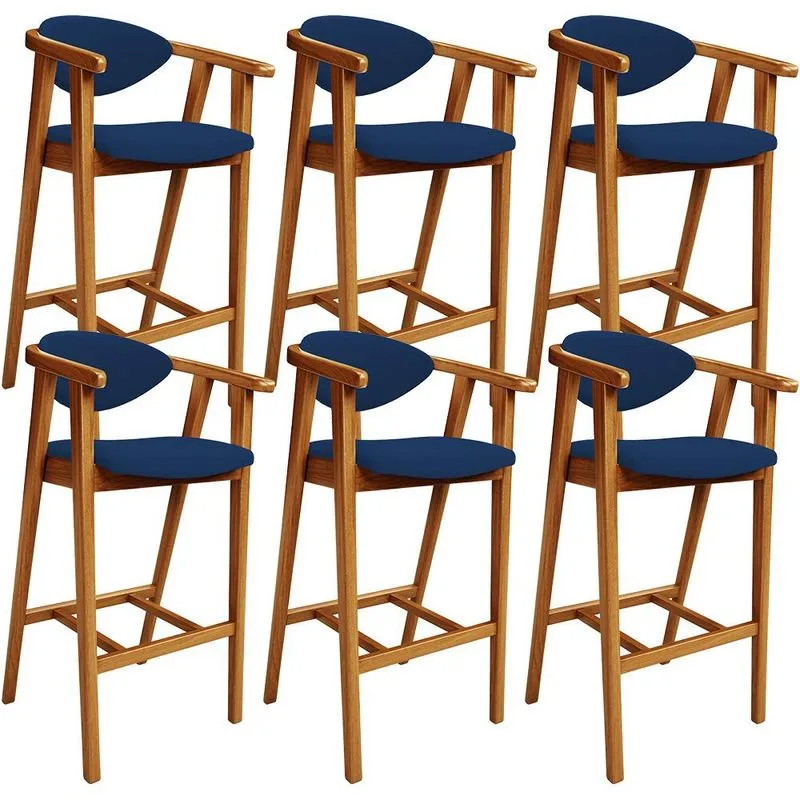 Kit 06 Banquetas Alta Cozinha Bancada Bar Sala de Jantar Fixa Cecília L02 Suede Azul Marinho - Lyam