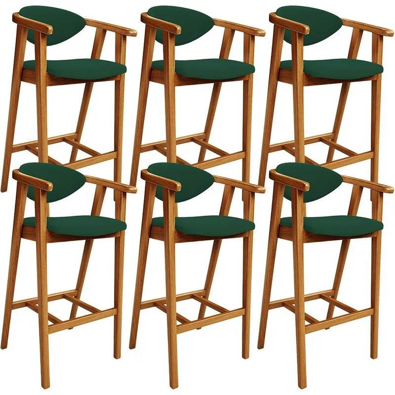 Kit 06 Banquetas Alta Cozinha Bancada Bar Sala de Jantar Fixa Cecília L02 Suede Verde Musgo - Lyam