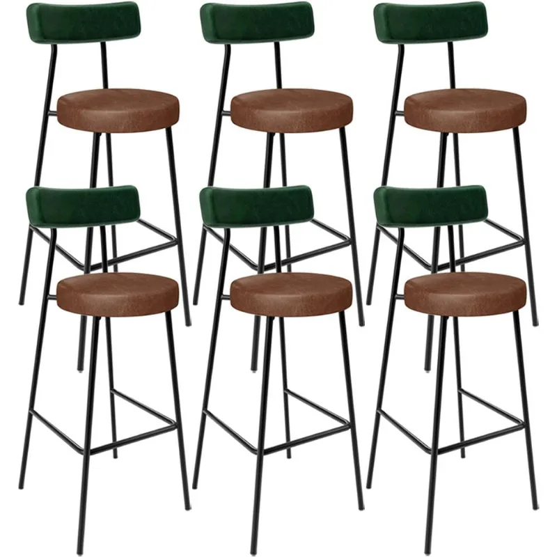 Kit 06 Banquetas Alta Cozinha Sala De Jantar Milão L02 Facto Verde Couríssimo Marrom - Lyam Decor - Lyam Decor