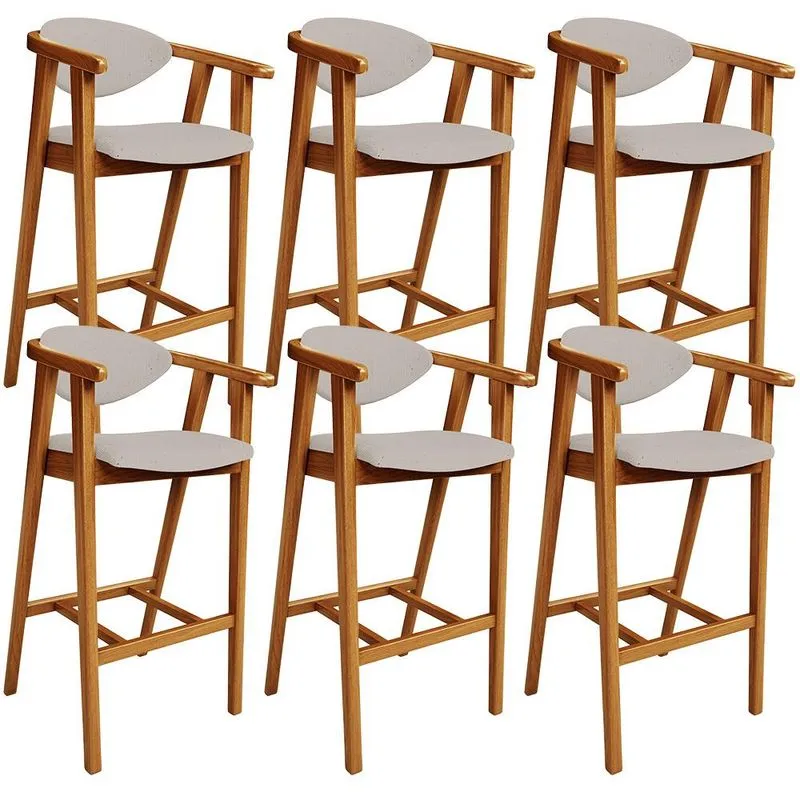 Kit 06 Banquetas Alta Para Cozinha Bancada Bar Sala de Jantar Fixa Cecília L02 Linho Bege - Lyam