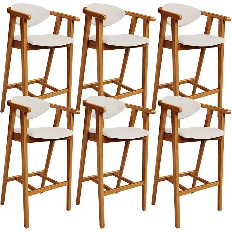 Kit 06 Banquetas Alta Para Cozinha Bancada Bar Sala de Jantar Fixa Cecília L02 Linho Cru - Lyam