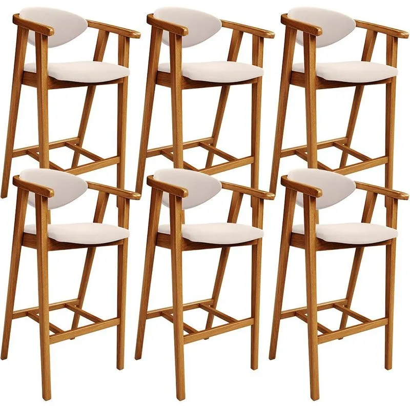 Kit 06 Banquetas Alta Para Cozinha Bancada Bar Sala de Jantar Fixa Cecília L02 Suede Bege - Lyam